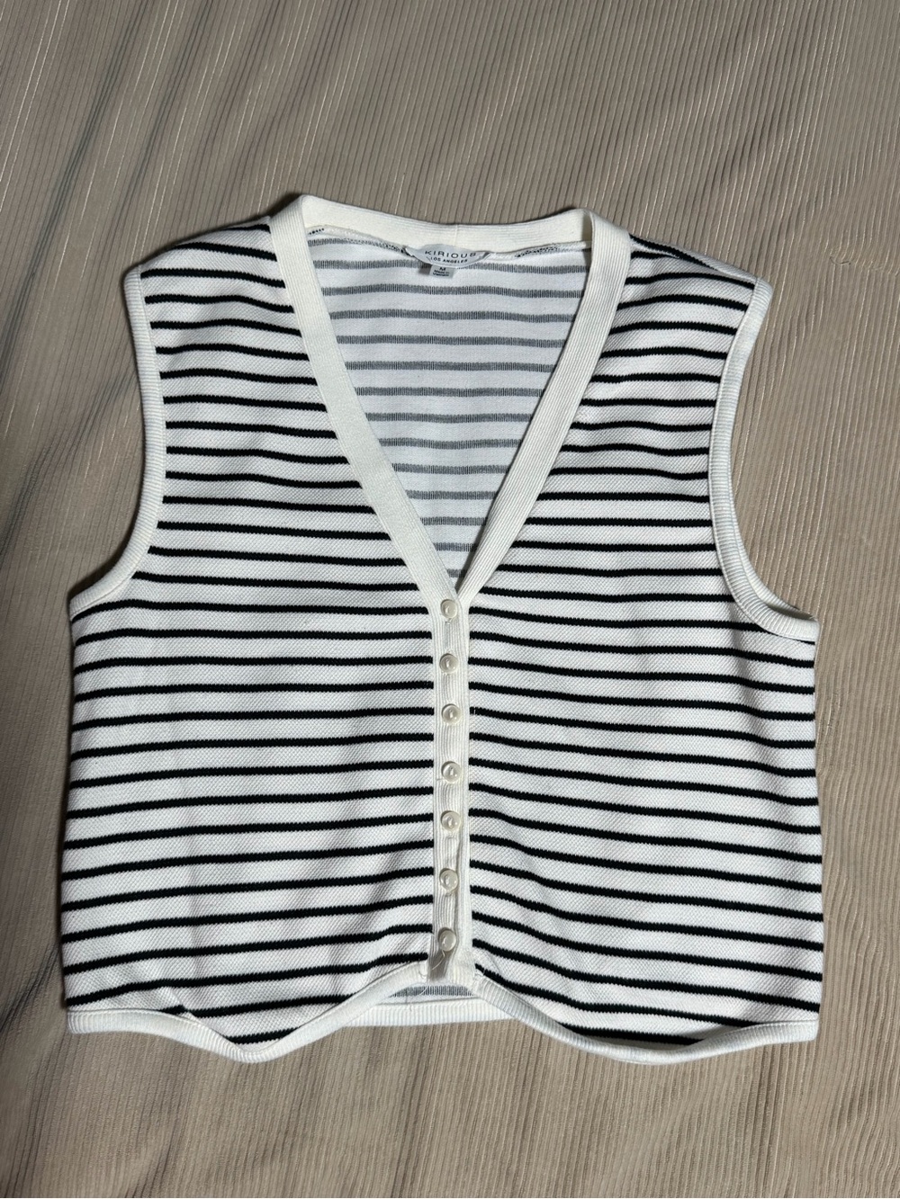 Striped V-Neck Button Front Tank - White/Black